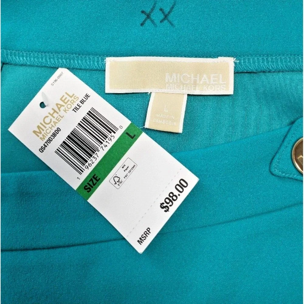 Michael Kors Teal Mini Pencil Skirt Size L NWT Classic Tailored
